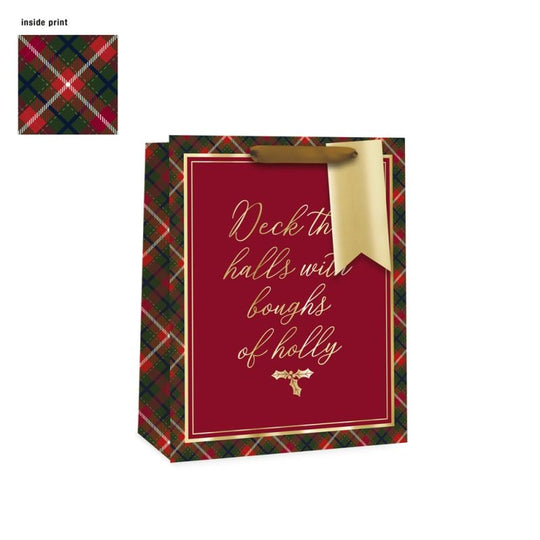 Christmas Tartan Text Gift Bags Large - Case of 6