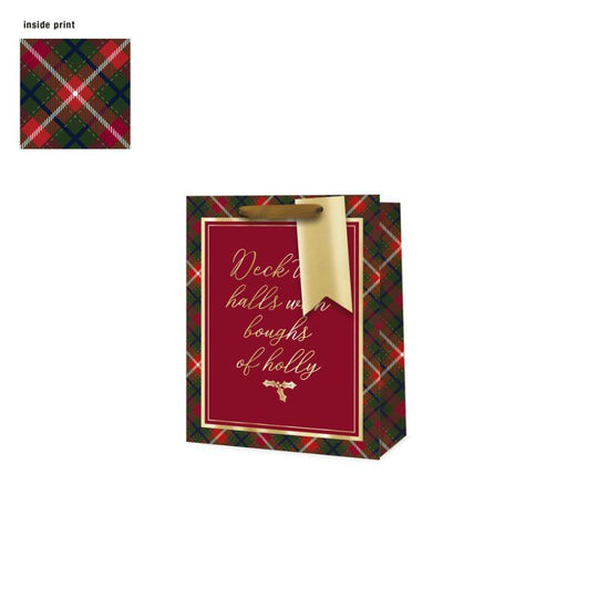 Christmas Tartan Text Gift Bags Medium - Case of 6