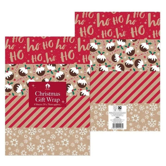 Christmas Gift Wrap 8 Flat Sheets