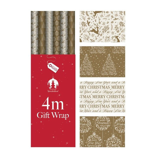 Christmas Gift Wrap Gold & Cream Contemporary 4m