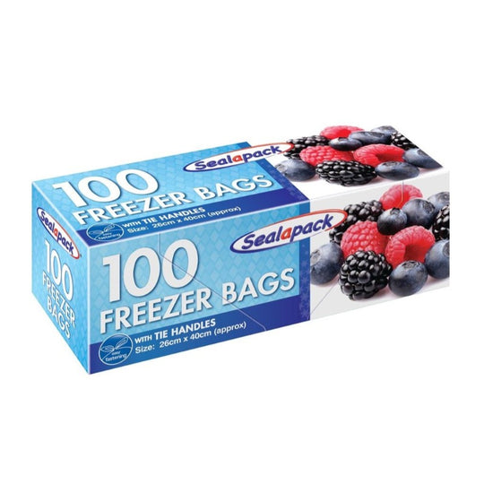 SealaPack Large Freezer Bags With Tie Handles 100 Pack