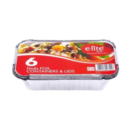E-lite Style No 6 Foil Containers with Lids 5 Pack