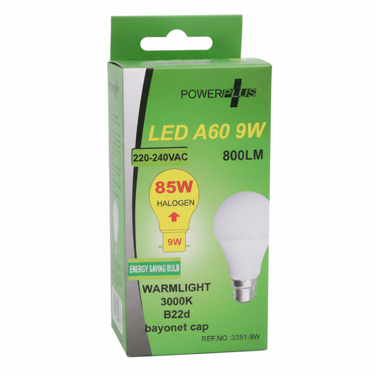 Powerplus LED Bulb A60 B22 9W(85W) Warm Light - Case of 12