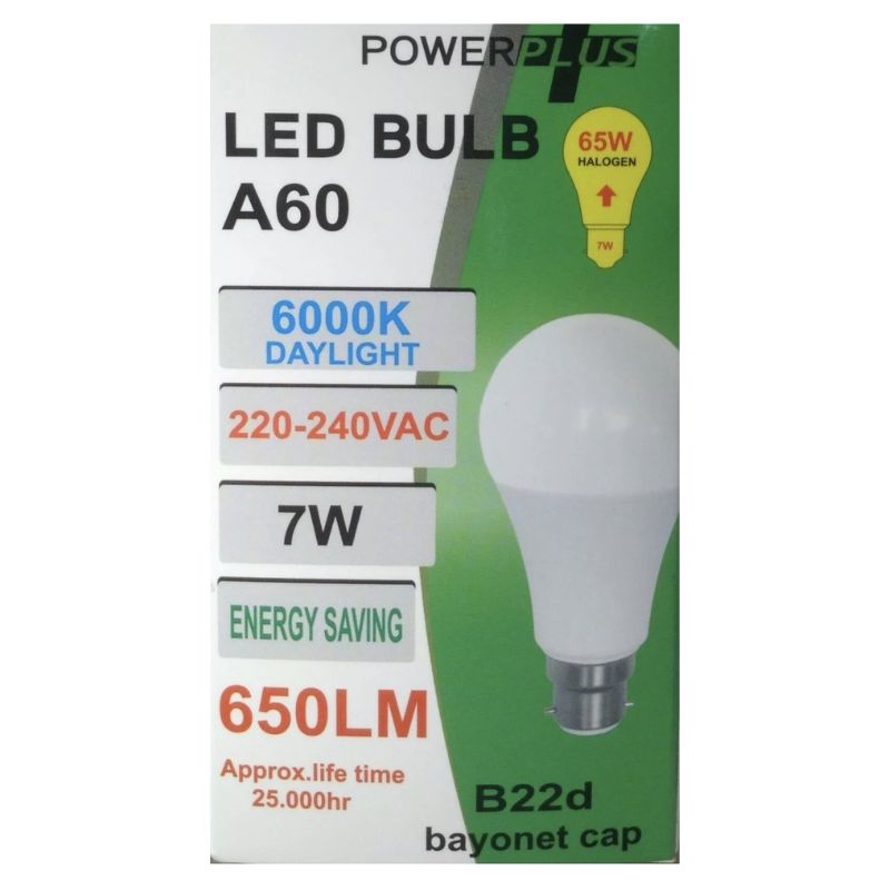 Power Plus Led Bulb Powerplus LED Bulb A60 B22 7W(65W) Day Light - Case of 12 Wholesale