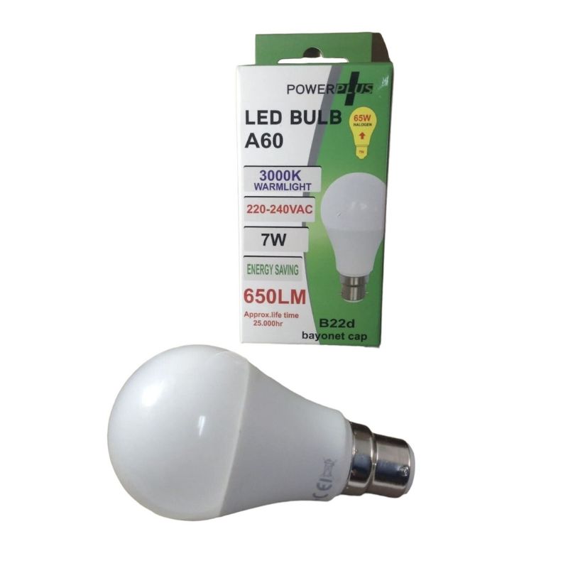 Powerplus LED Bulb A60 B22 7W(65W) Warm Light - Case of 12 Wholesale
