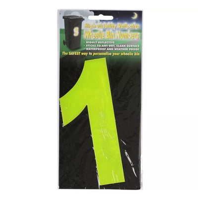 Wheelie Bin Sticker Yellow High Visibility Reflective - Number 1