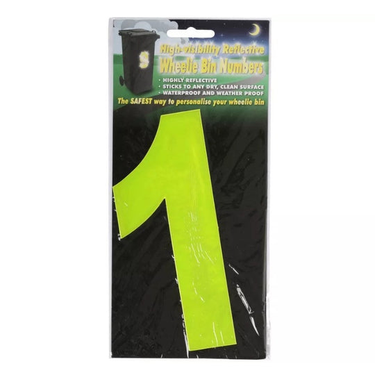 Wheelie Bin Sticker Yellow High Visibility Reflective - Number 1