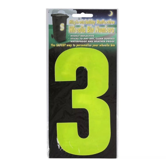 Wheelie Bin Sticker Yellow High Visibility Reflective - Number 3