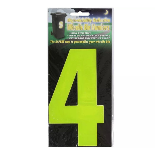 Wheelie Bin Sticker Yellow High Visibility Reflective - Number 4