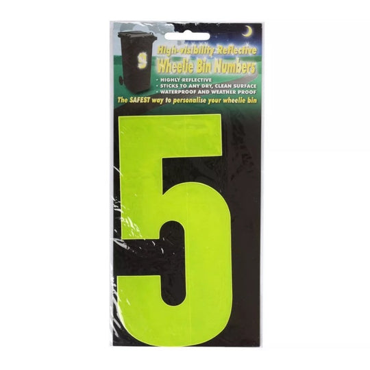 Wheelie Bin Sticker Yellow High Visibility Reflective - Number 5