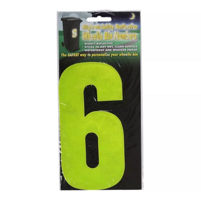 Wheelie Bin Sticker Yellow High Visibility Reflective - Number 6
