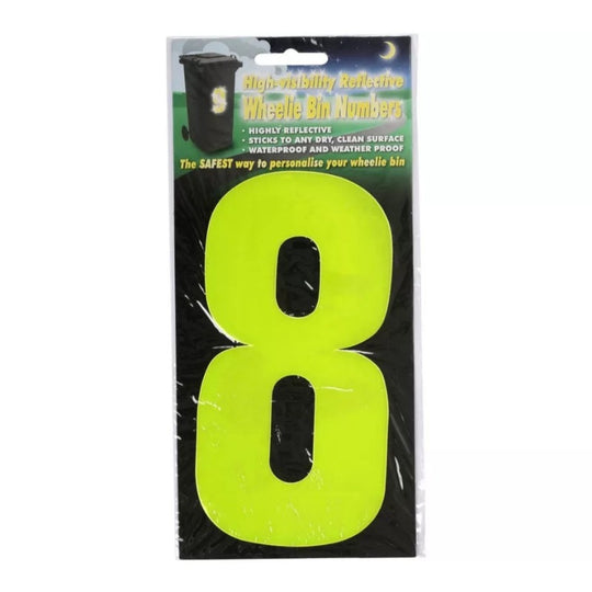 Wheelie Bin Sticker Yellow High Visibility Reflective - Number 8