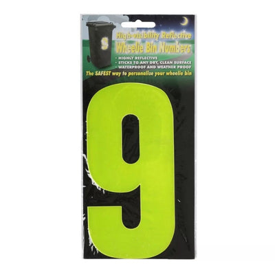 Wheelie Bin Sticker Yellow High Visibility Reflective - Number 9