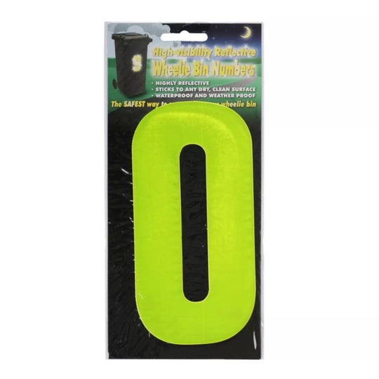Wheelie Bin Sticker Yellow High Visibility Reflective - Number 0