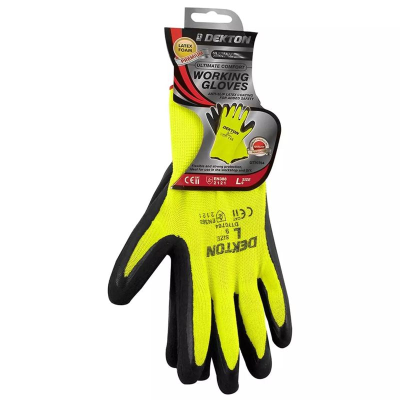 Dekton Comfort Grip Latex Coated Hi Vis Working Gloves Large Case of
