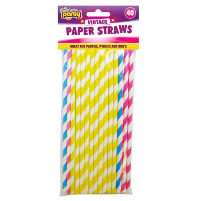 Vintage Stripe Paper Straws 40 Pack