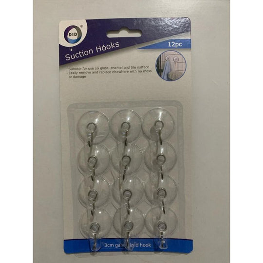 DID Clear Suction Hooks 12 Pack