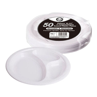 DID Reusable Deluxe 3 Compartments Plate 10" 50 Pack