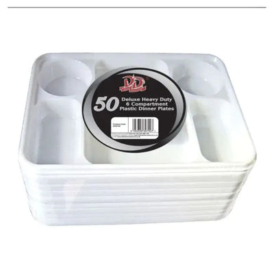 DID Reusable Deluxe Heavy-Duty 6 Compartment Plates 50 Pack
