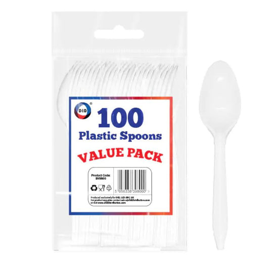 Value Pack Disposable Plastic Dessert Spoons White 100 Pack