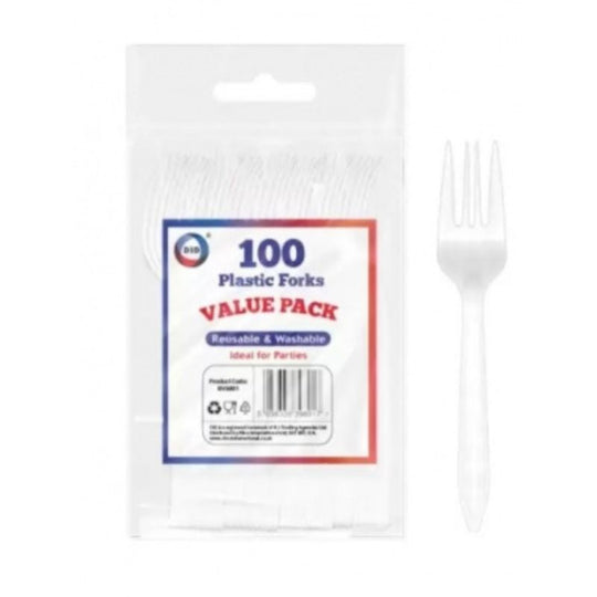 Value Pack Disposable Plastic Fork White 100 Pack
