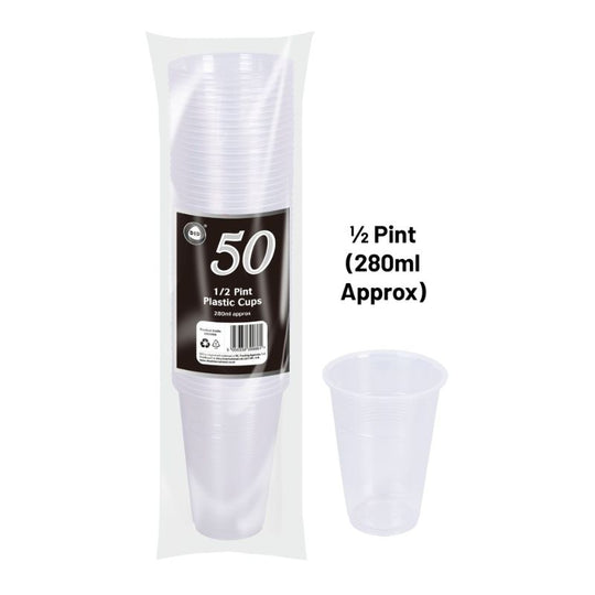 DID Disposable Plastic Drinking Cups Half Pint Clear 50 Pack