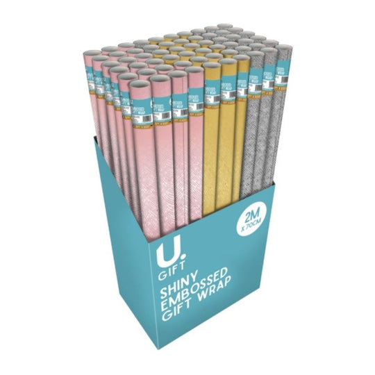 Cross Hatch Embossed Gift Wrap Gold & Silver 2m x 70cm