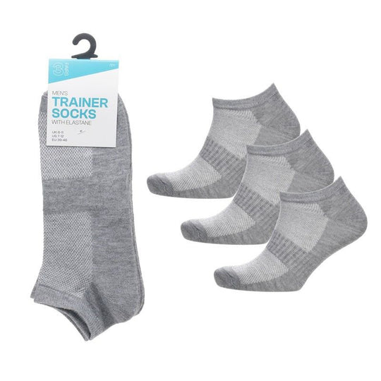 Men's Trainer Socks Grey 3 Pack - Case of 4
