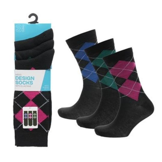 Men Argyle Socks 3 Pack - Case of 4