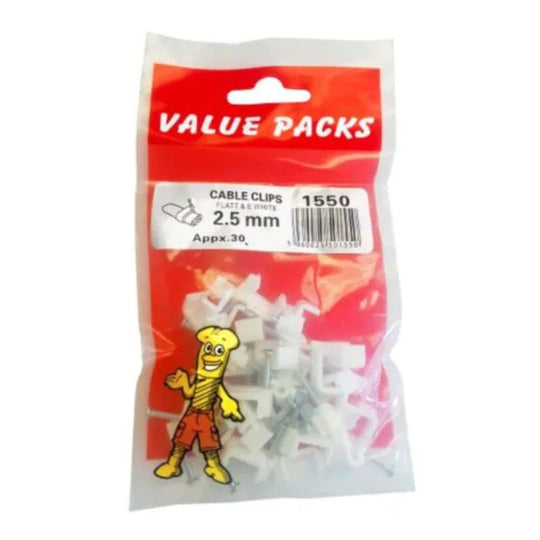 Cable Clips T & E White 2.5mm