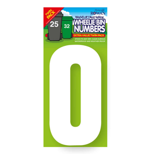 Wheelie Bin Sticker White High Visibility Reflective - Number 0