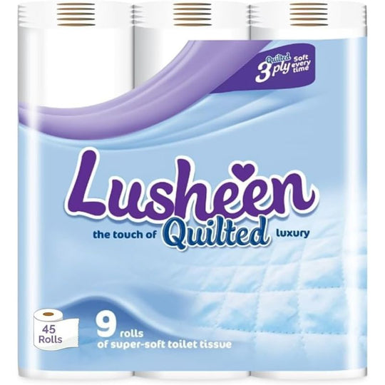 Pallet Deal : 240 x Lusheen Quilted 3 Ply Toilet Roll White 9 Pack