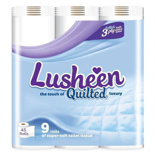 Lusheen Quilted 3 Ply Toilet Roll 9 Pack White - Case of 5