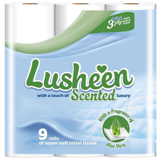 Lusheen Scented 3 Ply Toilet Roll 9 Pack Aloe Vera - Case of 5