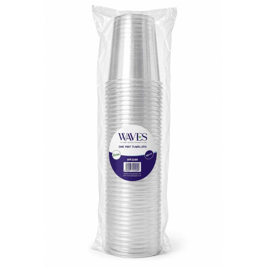 Waves Disposable Plastic Drinking Cups 1 Pint Clear 50 Pack