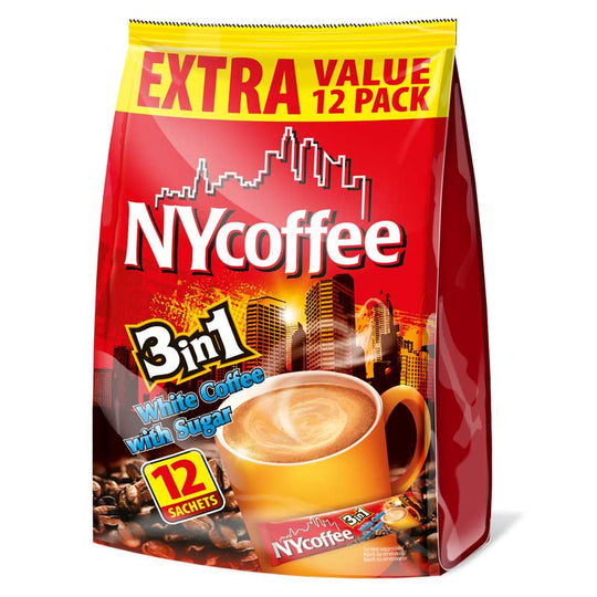 NY Coffee 3 in 1 White Coffee with Sugar 12 Pack - Case of 10