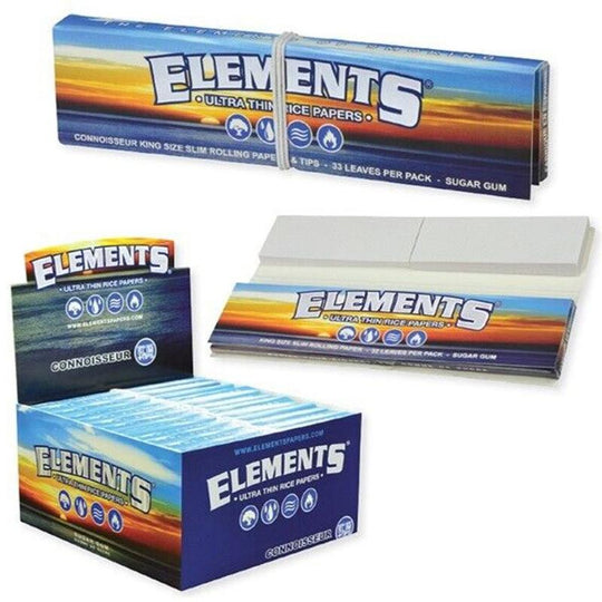 Elements Rolling Papers Connoisseur King Size Slim + Tips - Case of 24