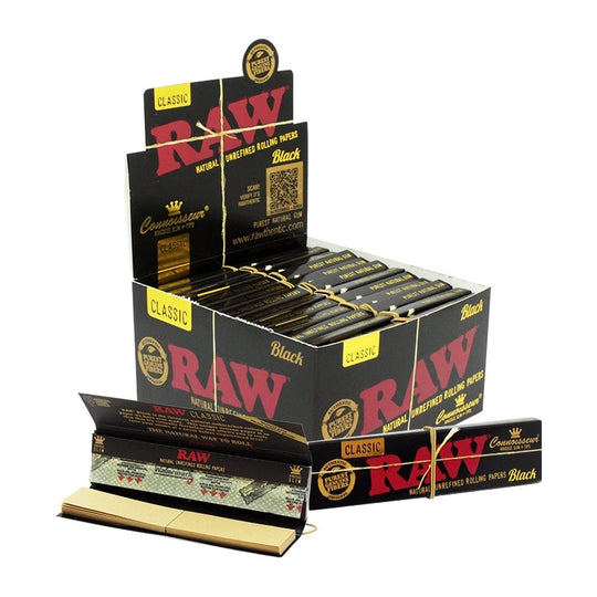 RAW Black Connoisseur King Size Slim Rolling Papers & Tips - Case of 24