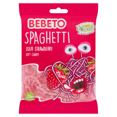 Bebeto Spaghetti Fizzy Strawberry 70g PMP 50p - Case of 20