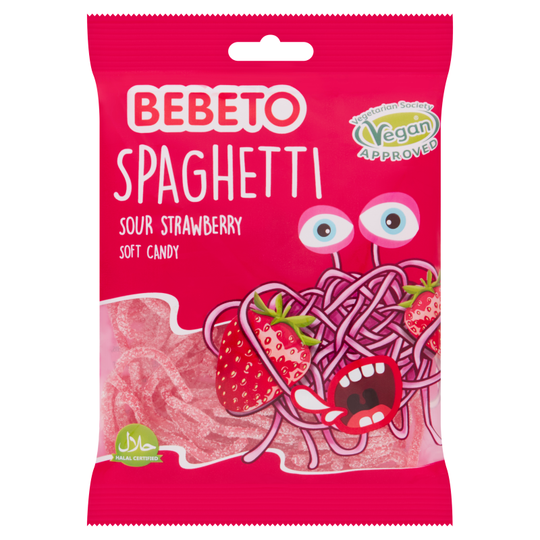 Bebeto Spaghetti Fizzy Strawberry 70g PMP 50p - Case of 20