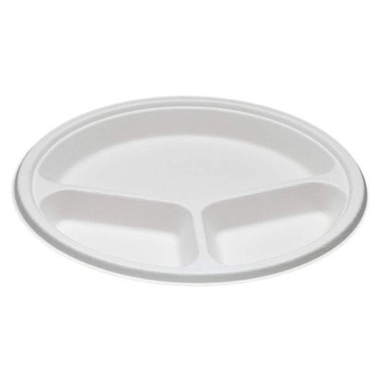 Eco Wise Plastic Plate 3 Compartments White 10" 50 Pack