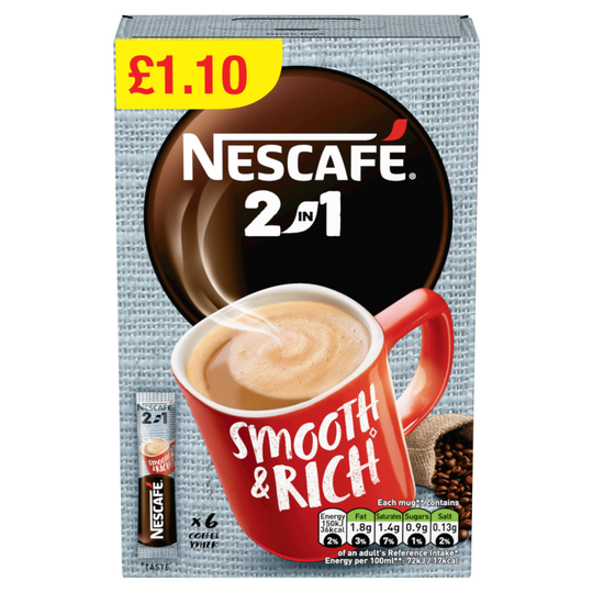 Nescafe Original 2 in 1 Sachets 6 Pack x 9g PMP £1.10 - Case of 11
