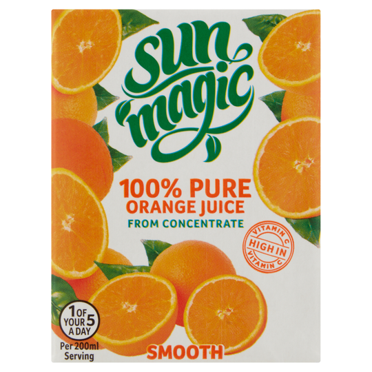 Sun Magic 100% Pure Orange Juice Cartons 200ml - Case of 24