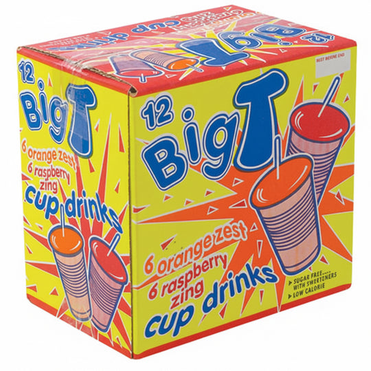 Big Time Sugar Free Cup Drinks Mixed Pack 6 Orange & 6 Raspberry 200ml 12 Pack