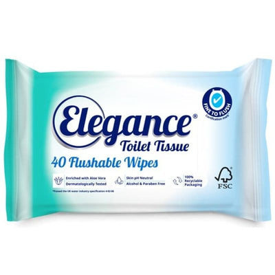 Elegance Flushable Toilet Tissue Wipes 40 Pack - Case of 12