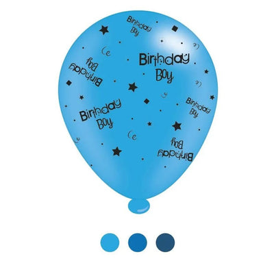 "Birthday Boy" Design Latex Balloons Assorted Blue 8 Pack - Case of 6