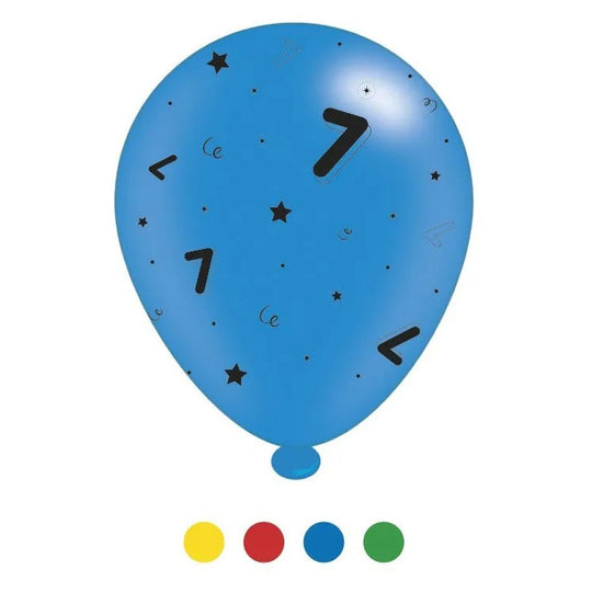 "7" Design Latex Birthday Balloons Assorted Colours 8 Pack - Case of 6
