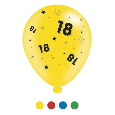 "18" Design Latex Birthday Balloons Assorted Colours 8 Pack - Case of 6