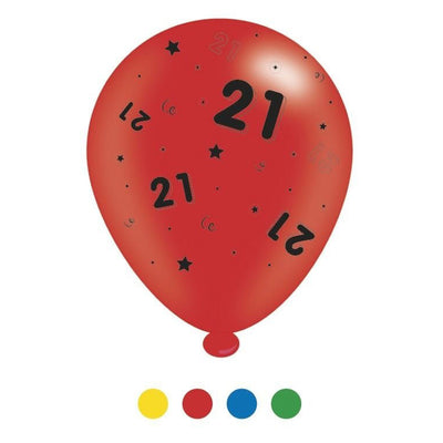 "21" Design Latex Birthday Balloons Assorted Colours 8 Pack - Case of 6
