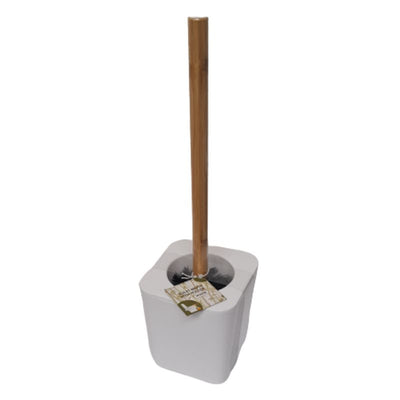 Toilet Brush Set with Bamboo Handle White
